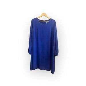 Vince Camuto Blue Shift Dress 16W Long Slit Sleeve Knee Length Cocktail Party